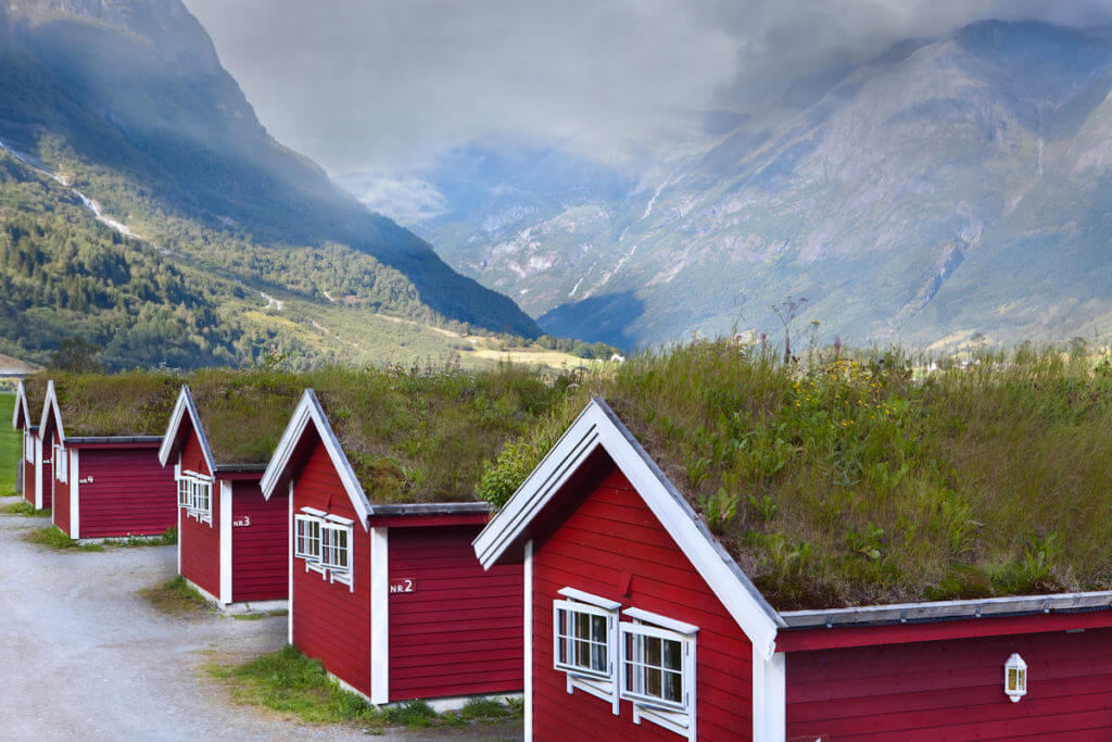 Норвежские домики, кровля из травы
